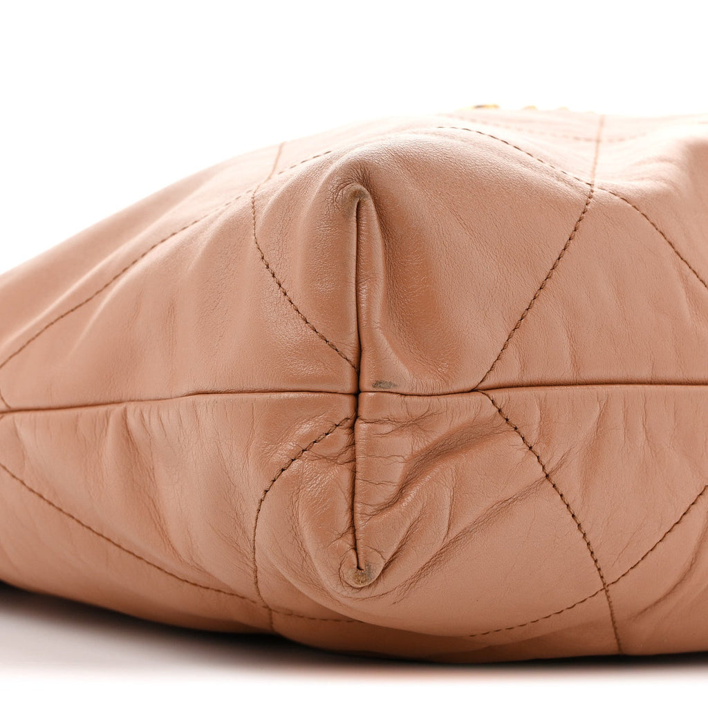 Shiny Calfskin Quilted Chanel 22 Beige