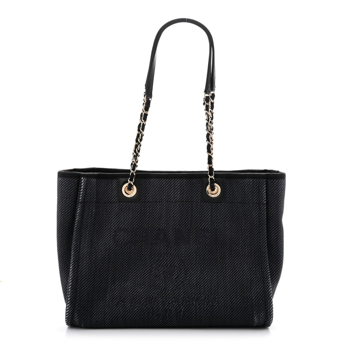 Mixed Fibers Calfskin Small Deauville Tote Black
