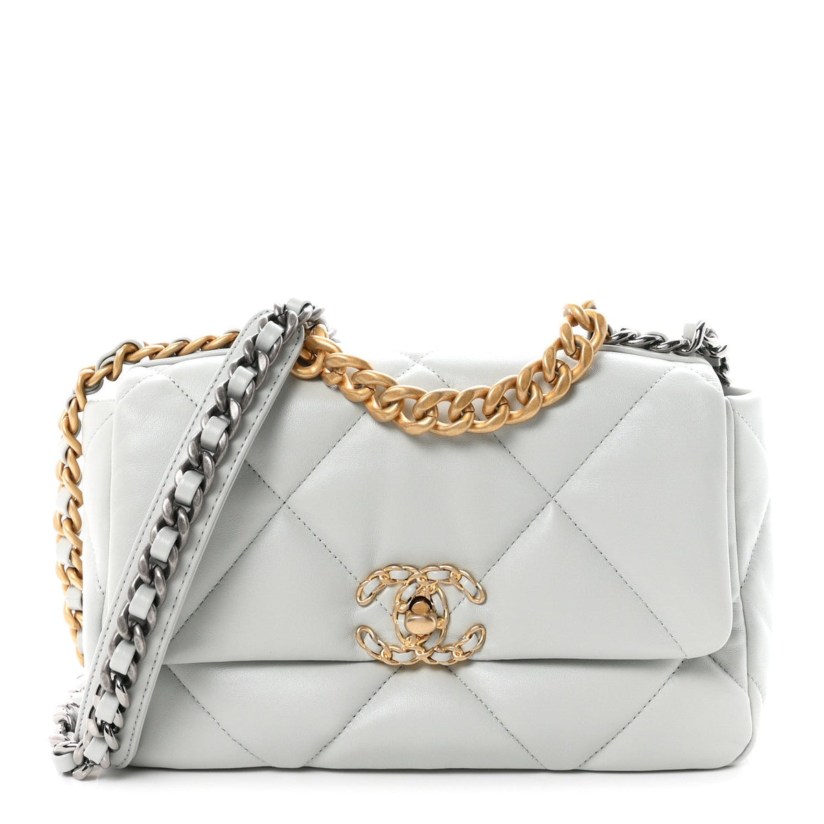 Lambskin Quilted Medium Chanel 19 Flap Light Blue