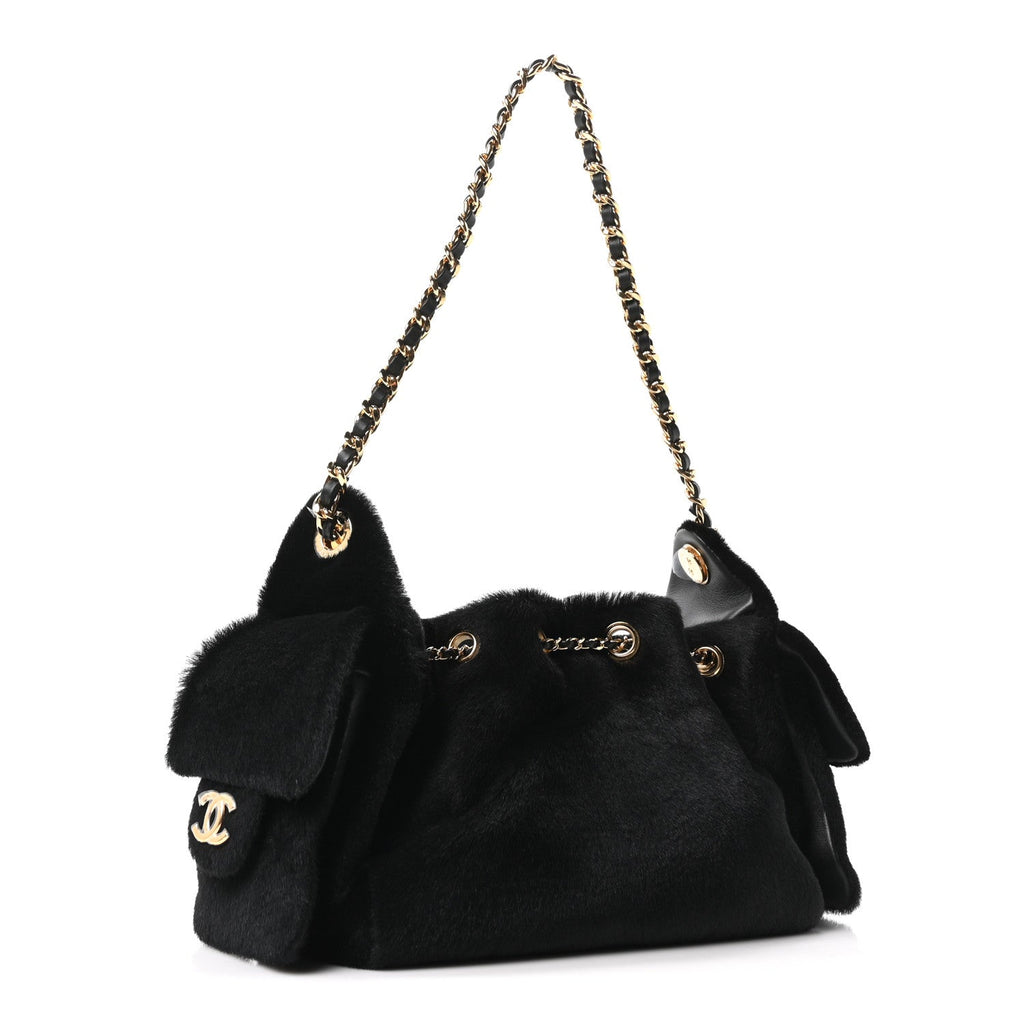 Pony Hair Mini Chanel 25 Handbag Black