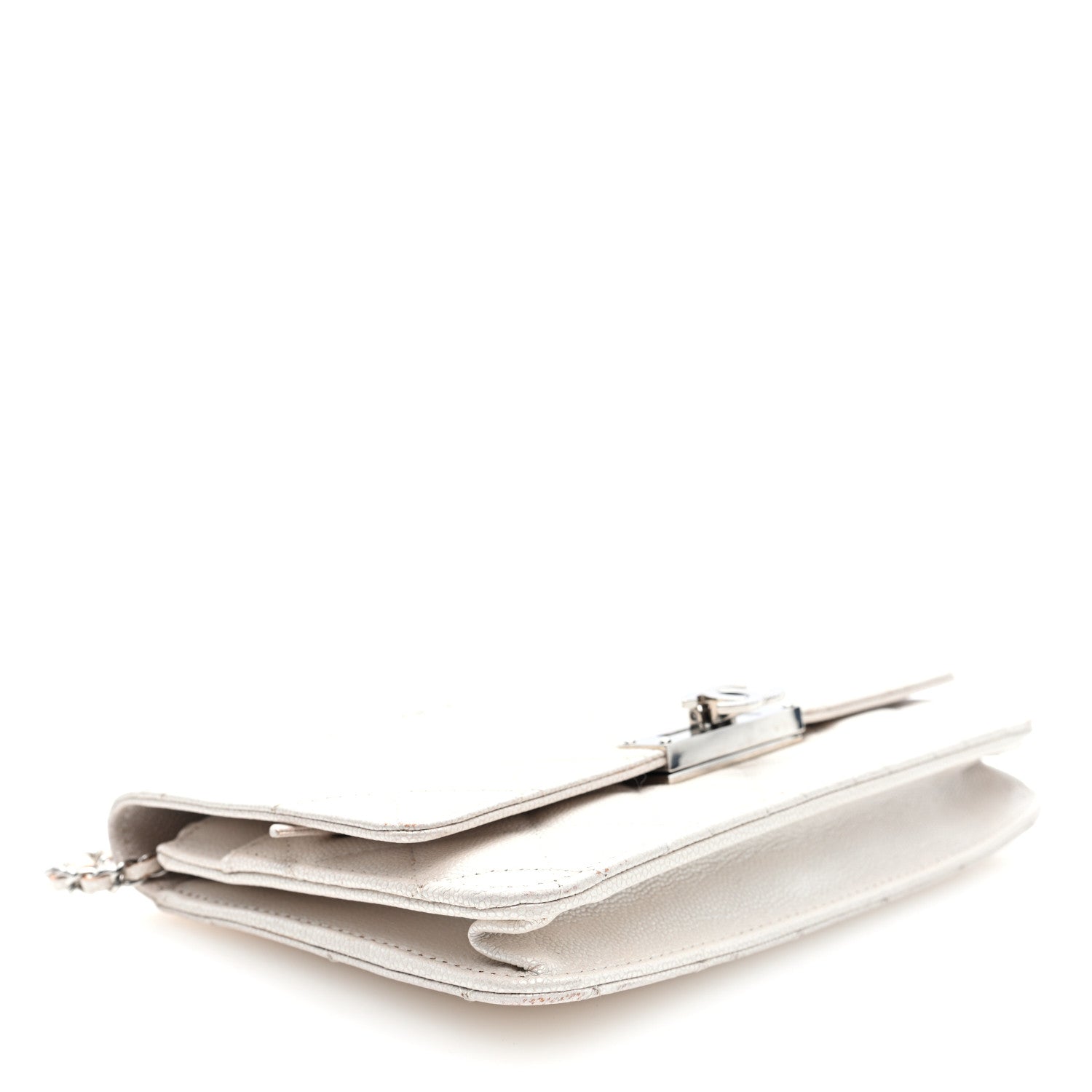 Iridescent Caviar Quilted Golden Class Wallet On Chain WOC White