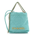 Shiny Calfskin Quilted Mini Chanel 22 Turquoise