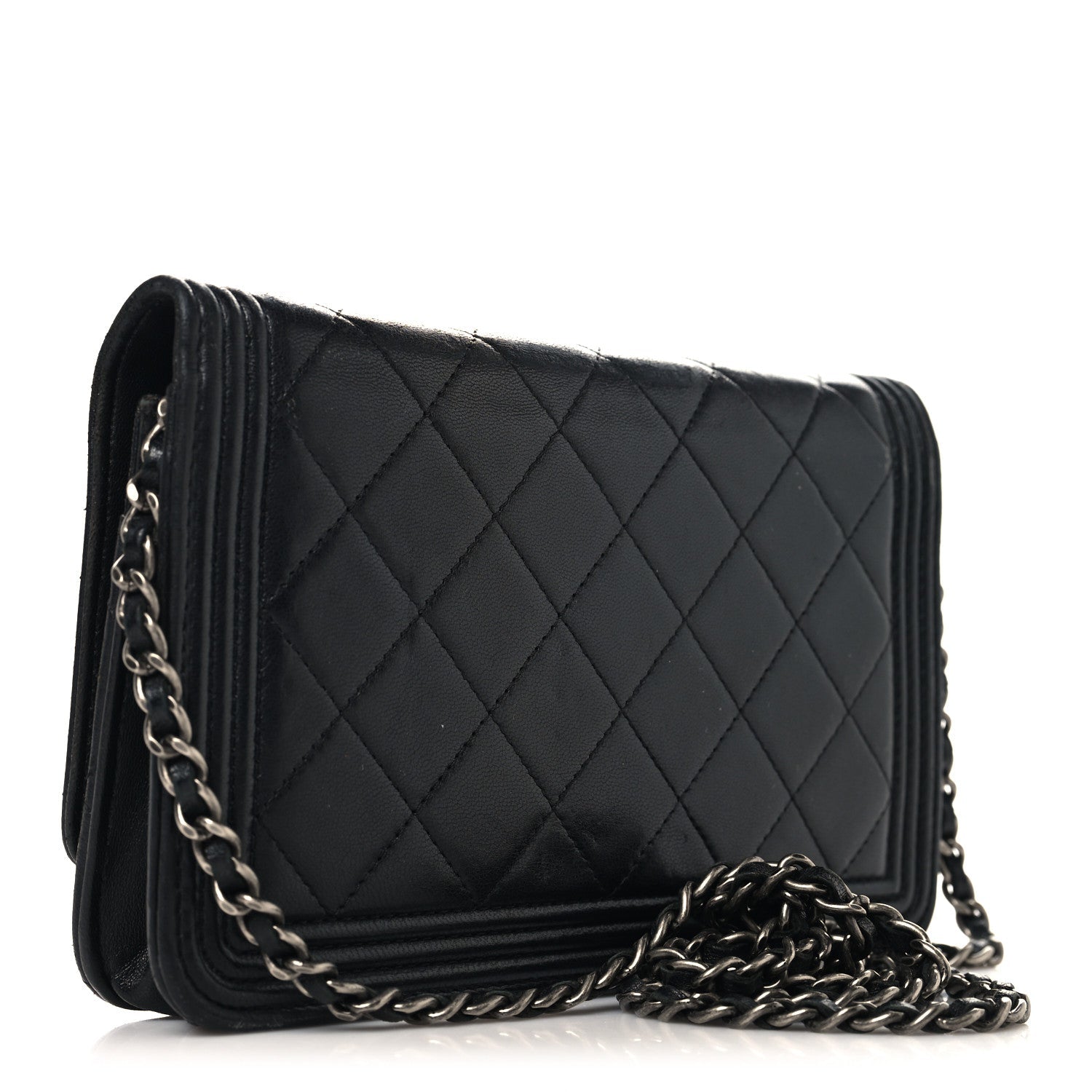 Lambskin Quilted Boy Wallet On Chain WOC Black