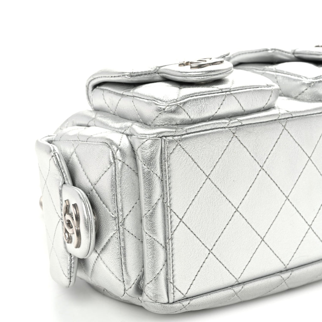 Metallic Lambskin Quilted Trendy Pockets Hobo Silver