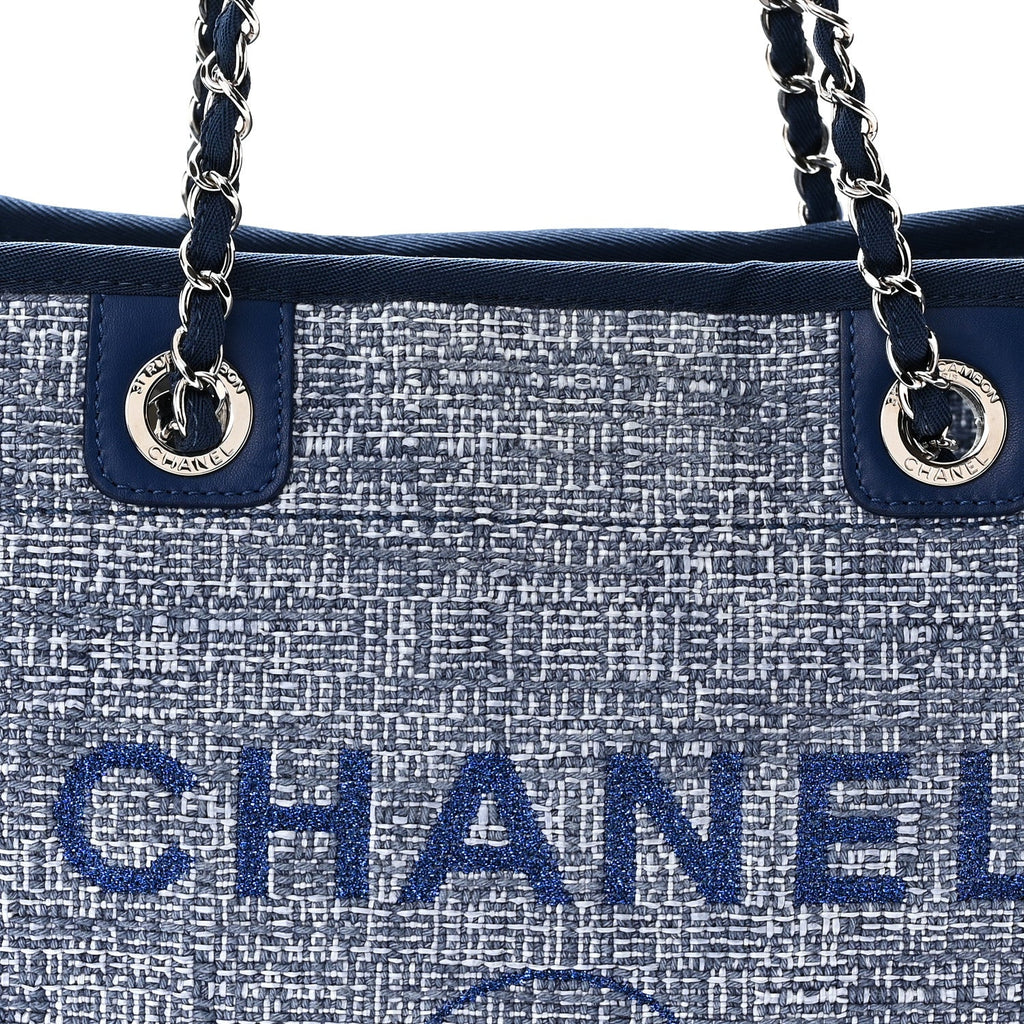 Woven Straw Raffia Small Deauville Tote Blue