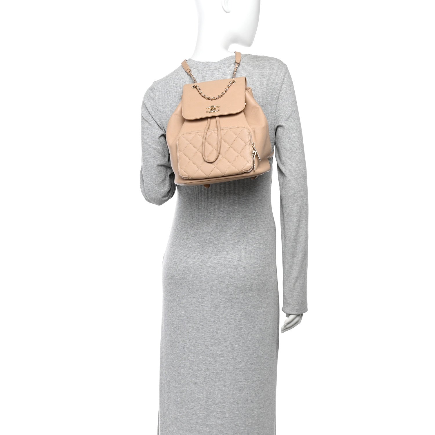 Caviar Quilted Business Affinity Backpack Beige