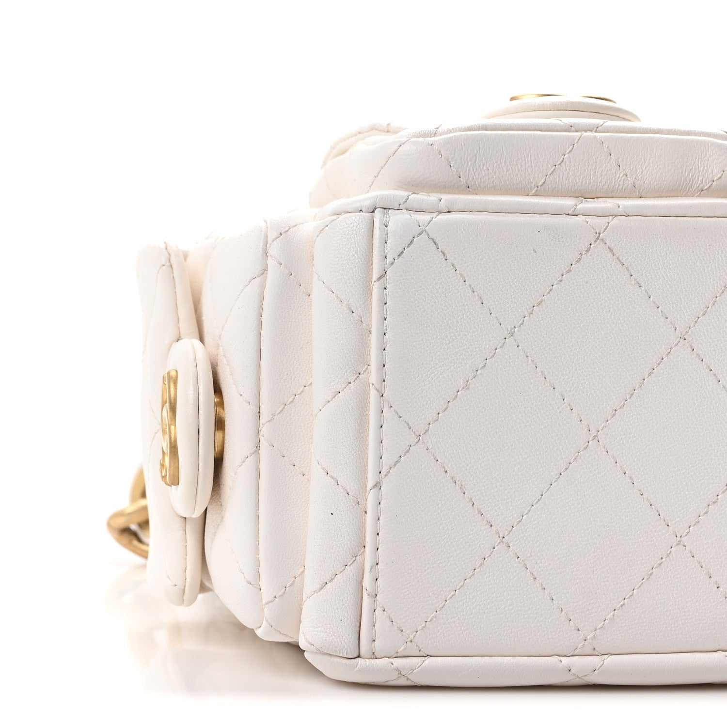Shiny Lambskin Quilted Trendy Pockets Hobo White