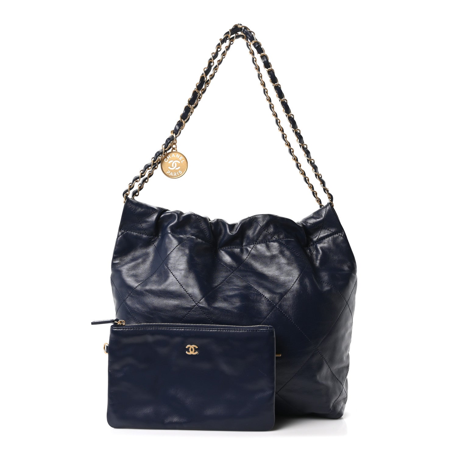 Shiny Calfskin Quilted Small Chanel 22 Navy