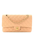 Caviar Quilted Medium Double Flap Beige