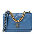 Lambskin Quilted Chanel 19 Wallet On Chain WOC Blue