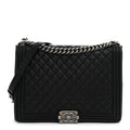 Calfskin Quilted Large Boy Flap Black