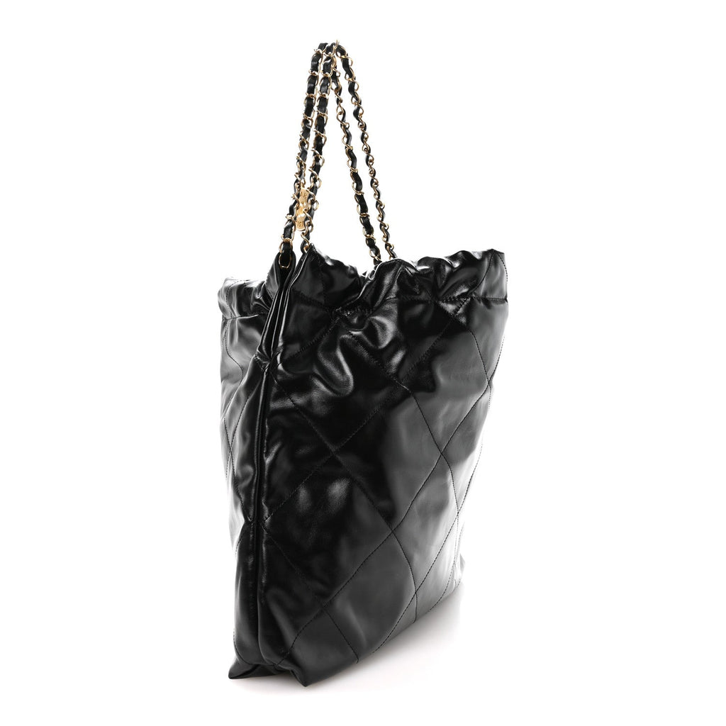 Shiny Calfskin Quilted Small Chanel 22 Black