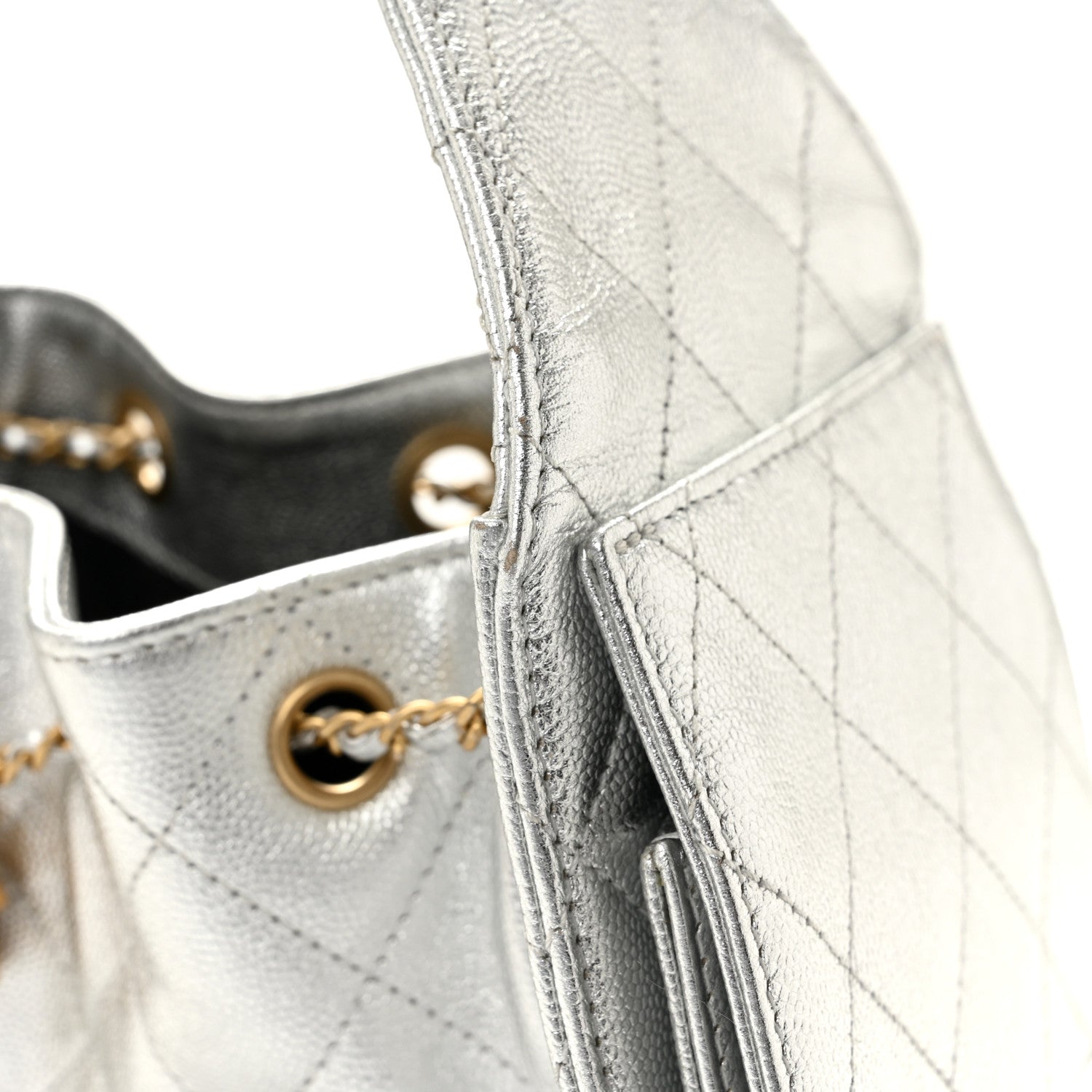 Metallic Caviar Quilted Small Chanel 25 Handbag Silver