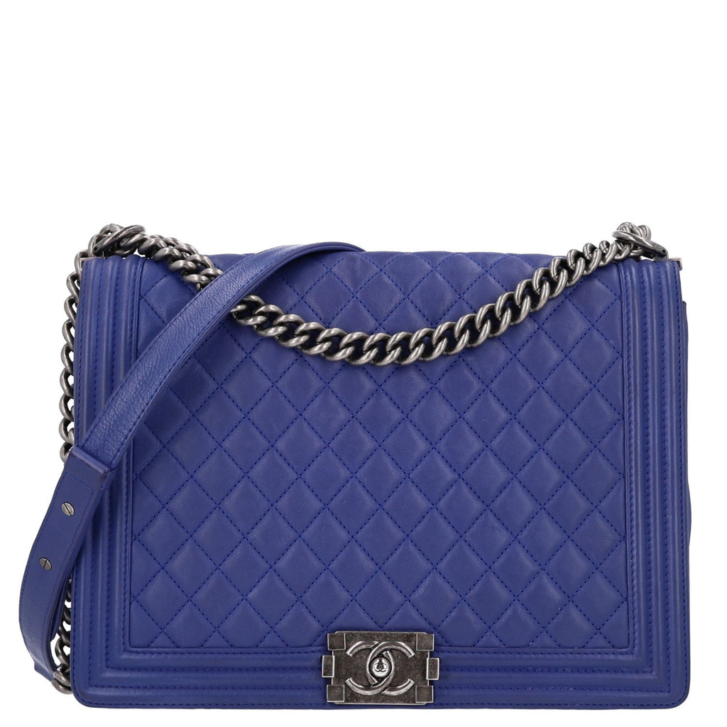 Calfskin Quilted Large Boy Flap Dark Blue
