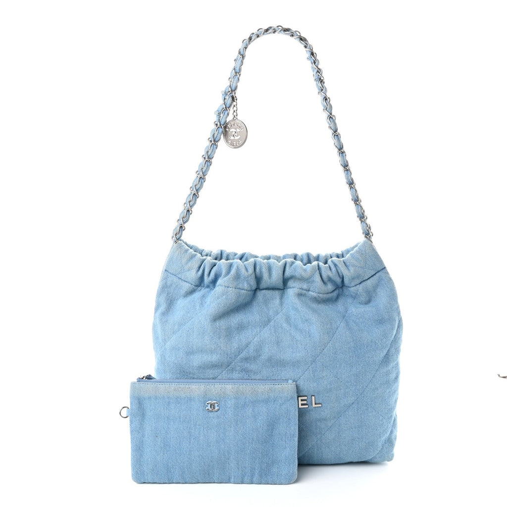 Denim Quilted Chanel 22 Light Blue