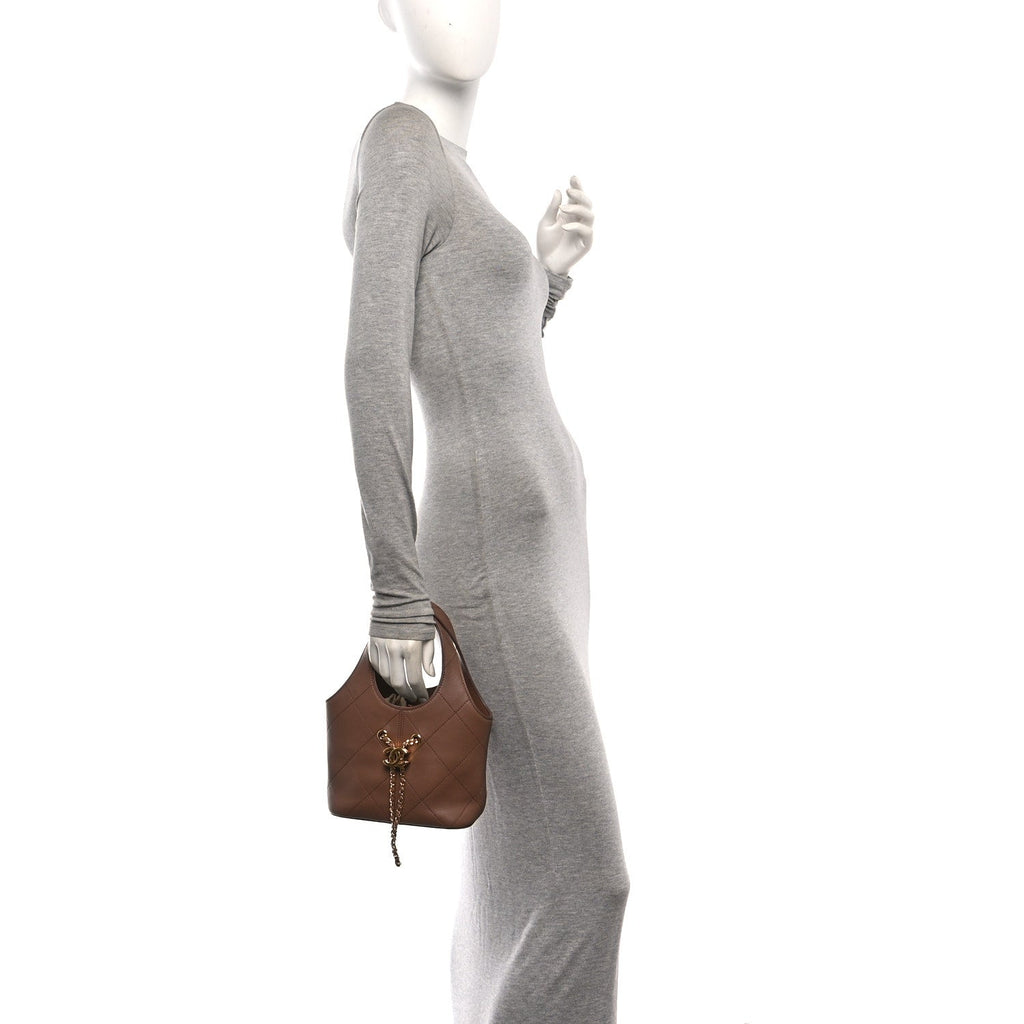 Calfskin Quilted Daily Trendy Shopping Bag Brown