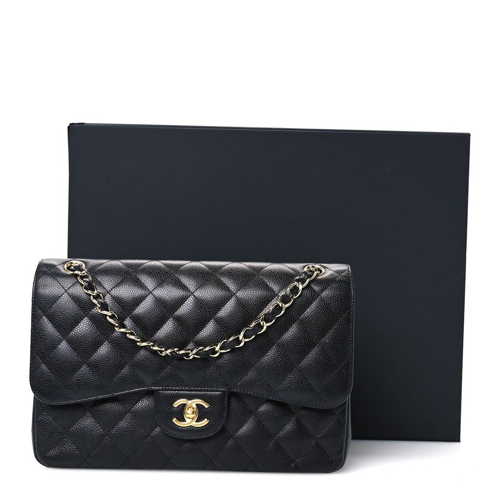 Caviar Quilted Jumbo Double Flap Black