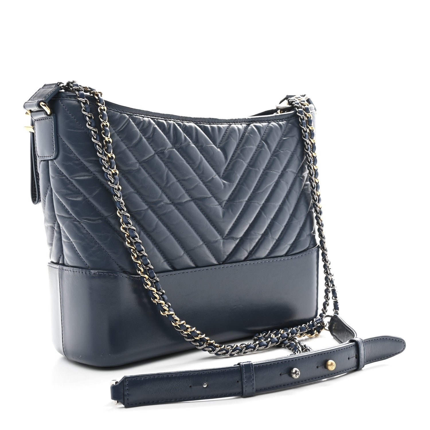 Aged Calfskin Chevron Quilted Medium Gabrielle Hobo Blue