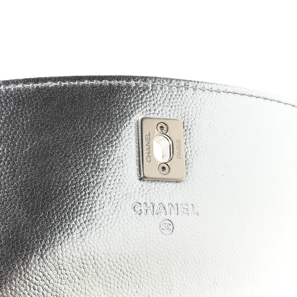 Metallic Caviar Quilted Top Handle Wallet on Chain WOC Silver