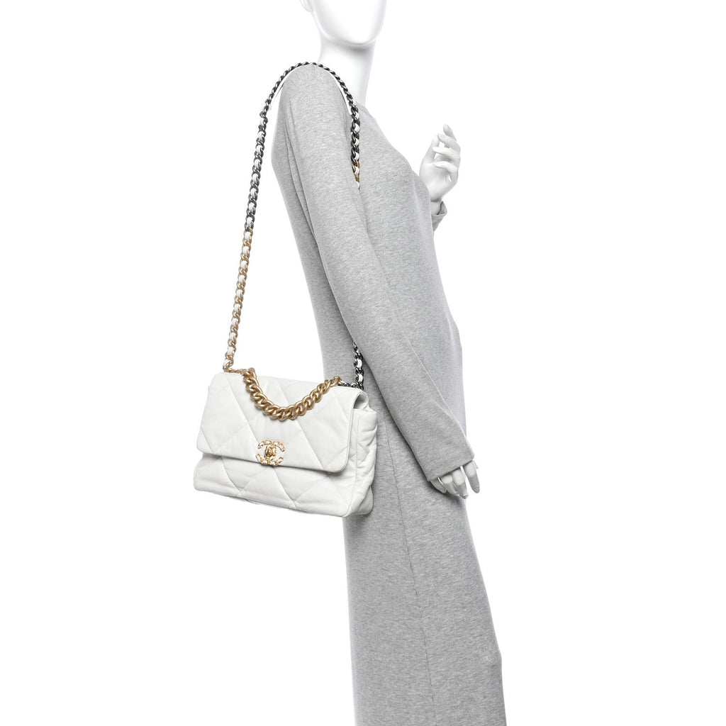 Lambskin Quilted Large Chanel 19 Flap White