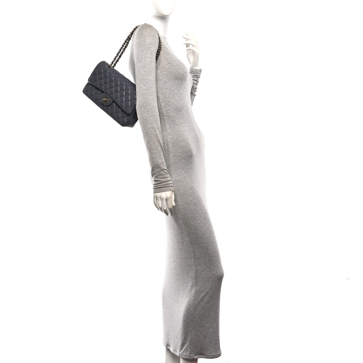 Caviar Quilted Medium Double Flap Dark Grey