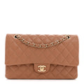 Lambskin Quilted Medium Double Flap Brown