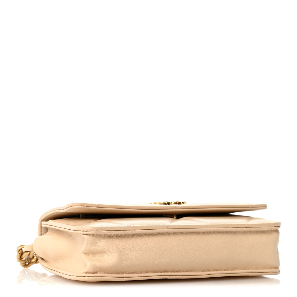 Lambskin Quilted Chanel 19 Wallet On Chain WOC Beige