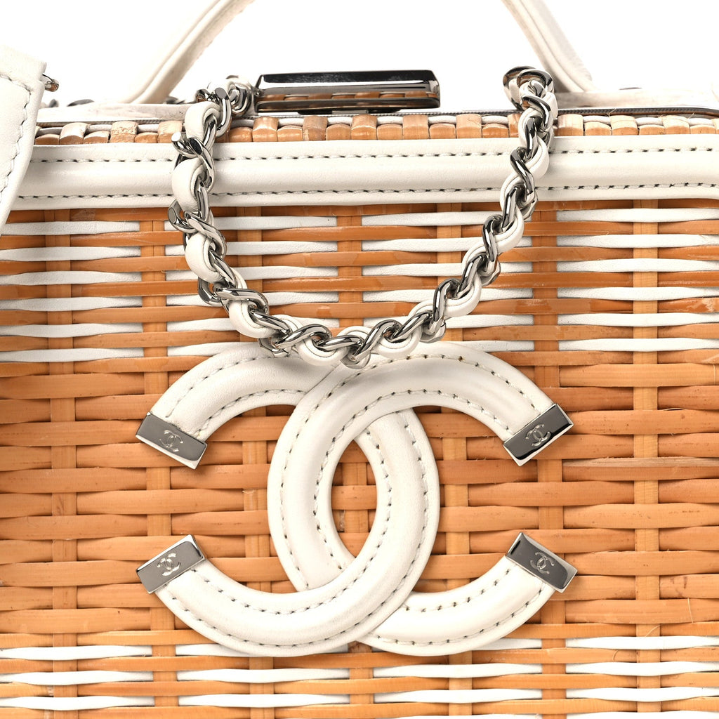 Raffia Calfskin Small CC Filigree Vanity Case White