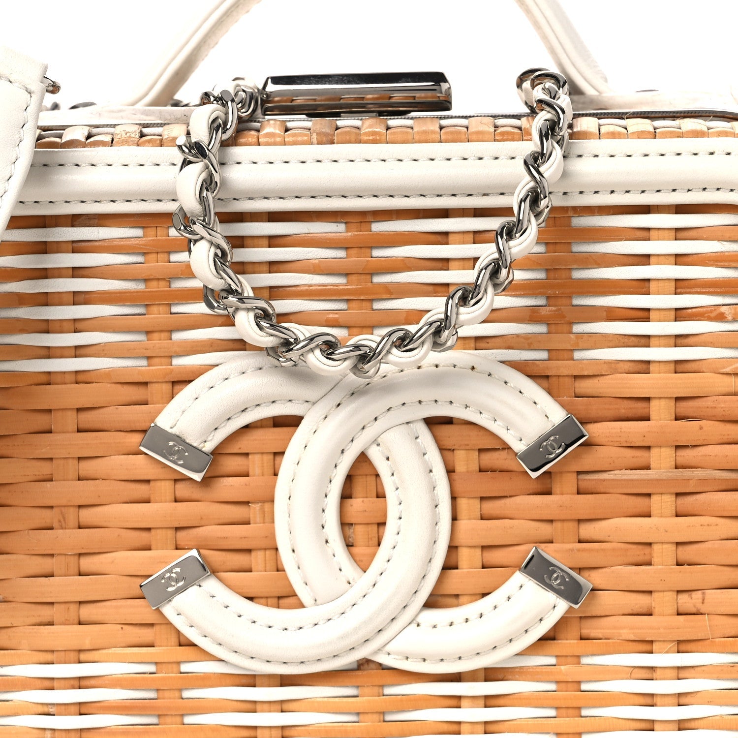 Raffia Calfskin Small CC Filigree Vanity Case White