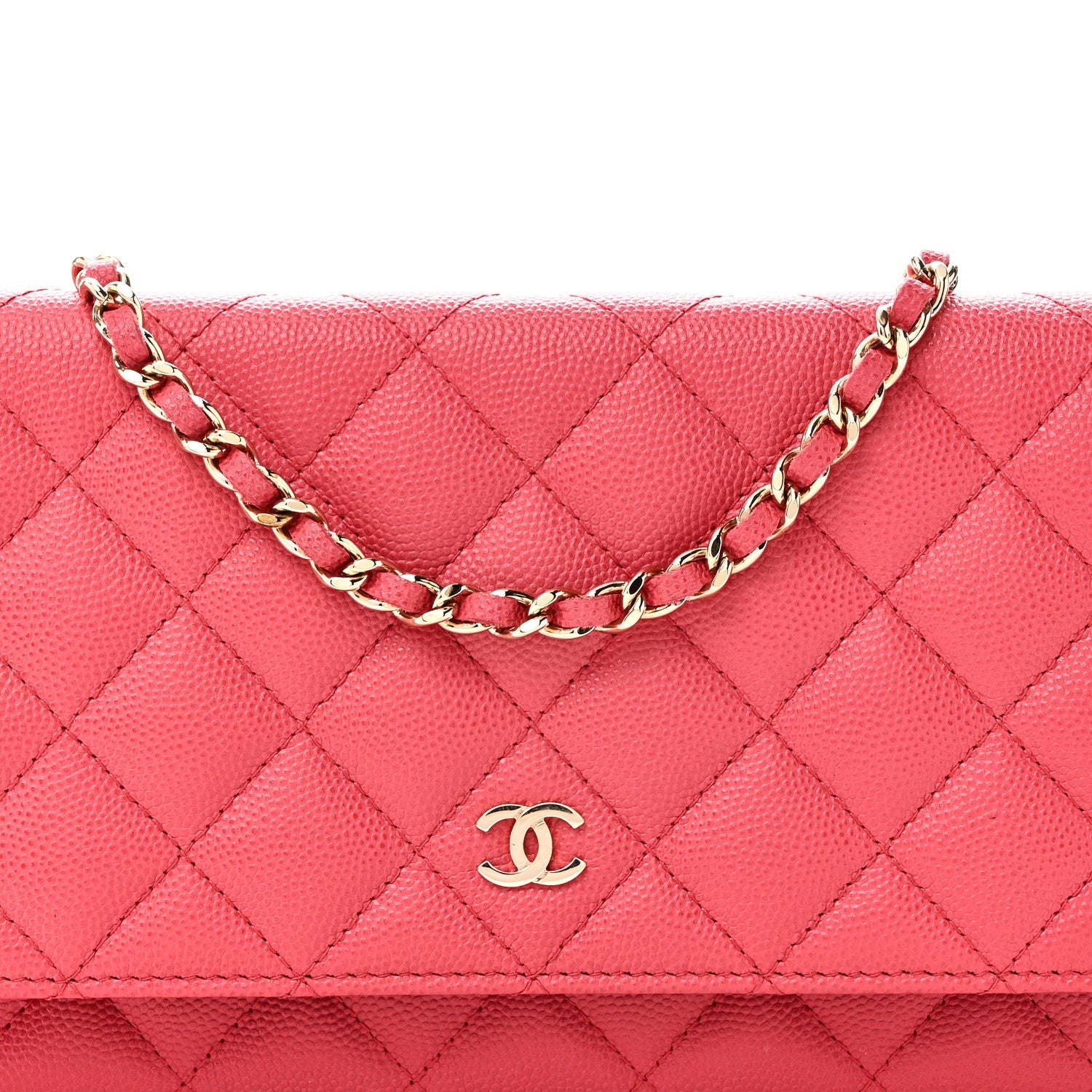 Caviar Quilted Wallet on Chain WOC Pink