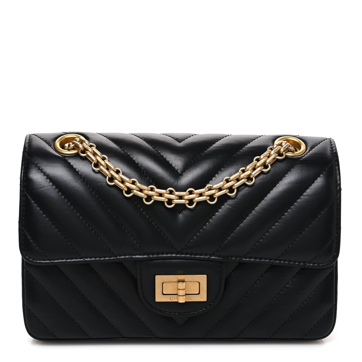 Aged Calfskin Chevron Quilted 2.55 Reissue Mini Flap Black