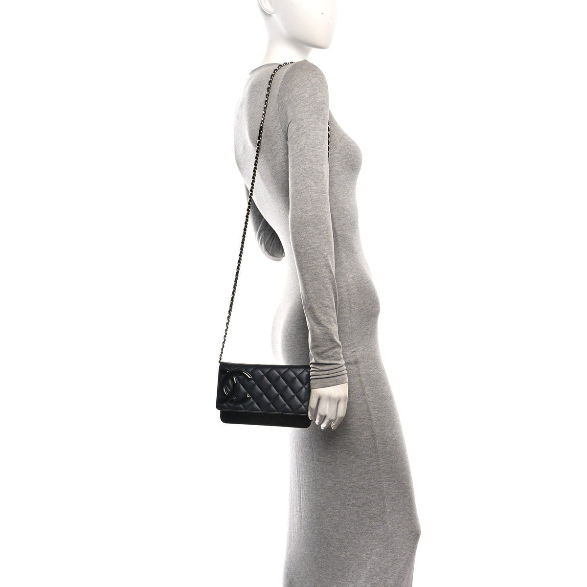 Calfskin Quilted Cambon Wallet on Chain WOC Black