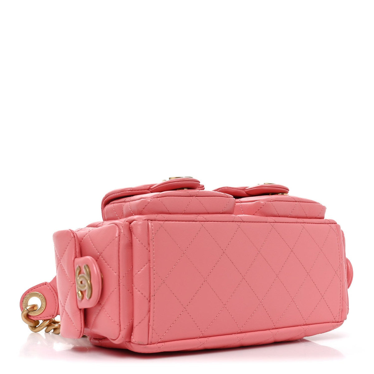 Shiny Lambskin Quilted Trendy Pockets Hobo Coral Pink