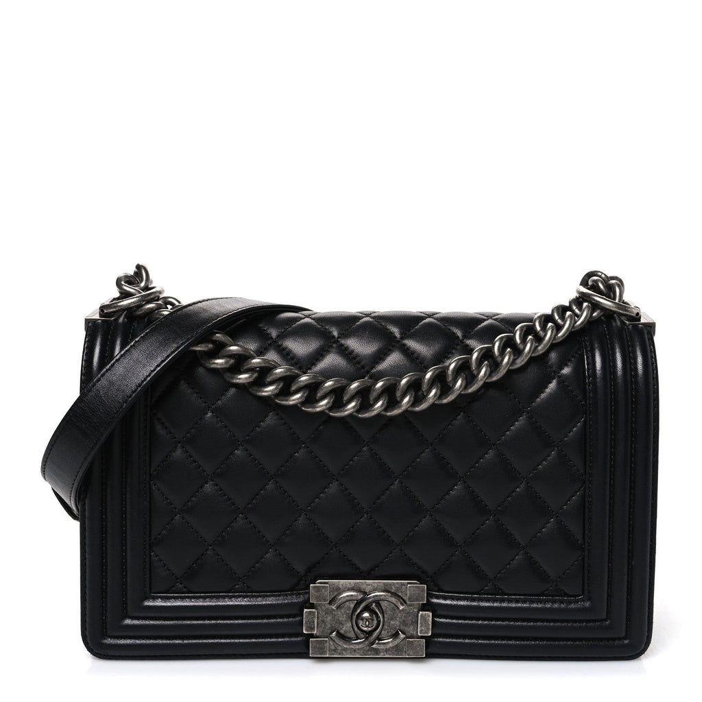 Lambskin Quilted Medium Boy Flap Black