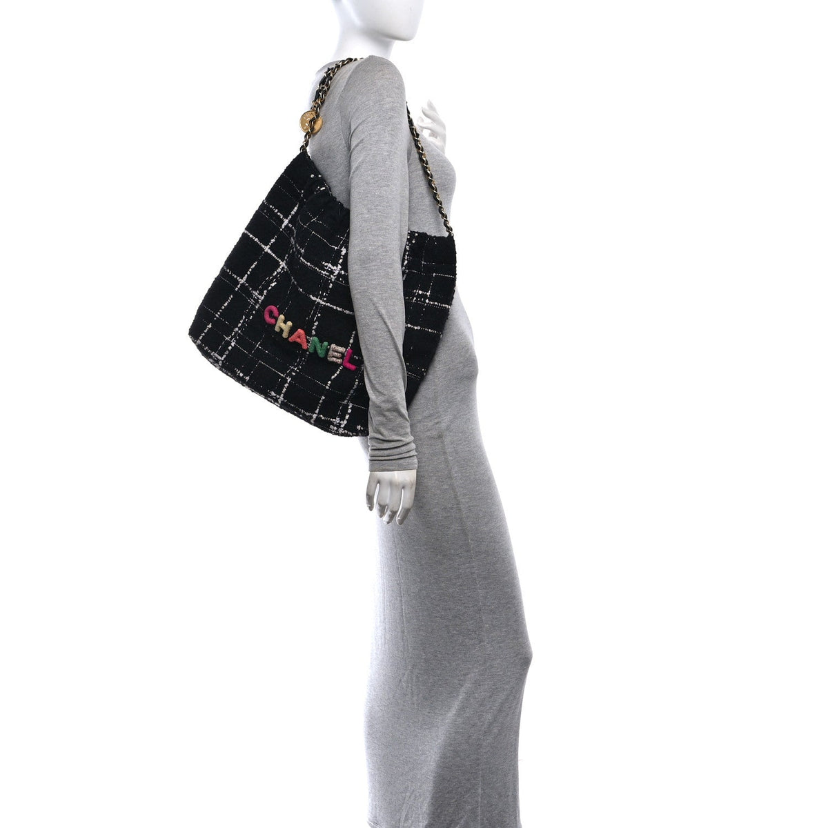 Wool Tweed Quilted Small Chanel 22 Black Multicolor