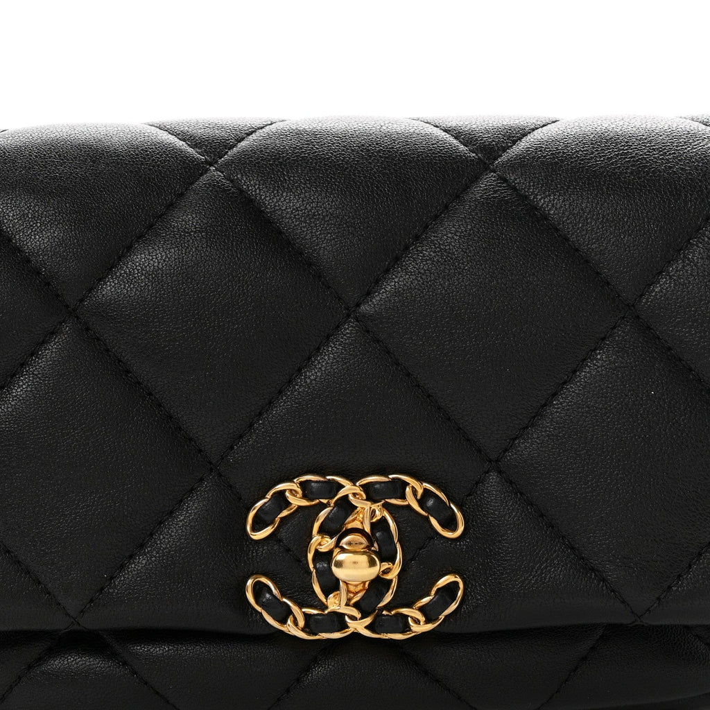 Lambskin Quilted Chanel 19 Waist Bag Black