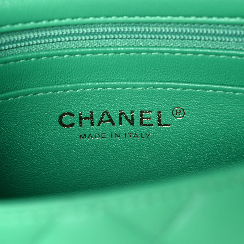 Lambskin Quilted Mini Square Flap Green