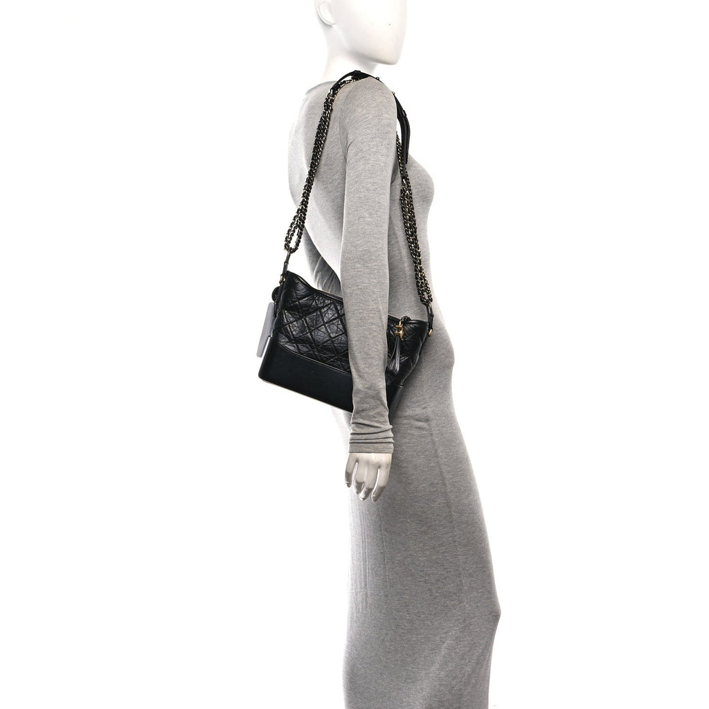 Aged Calfskin Quilted New Medium Gabrielle Hobo Black