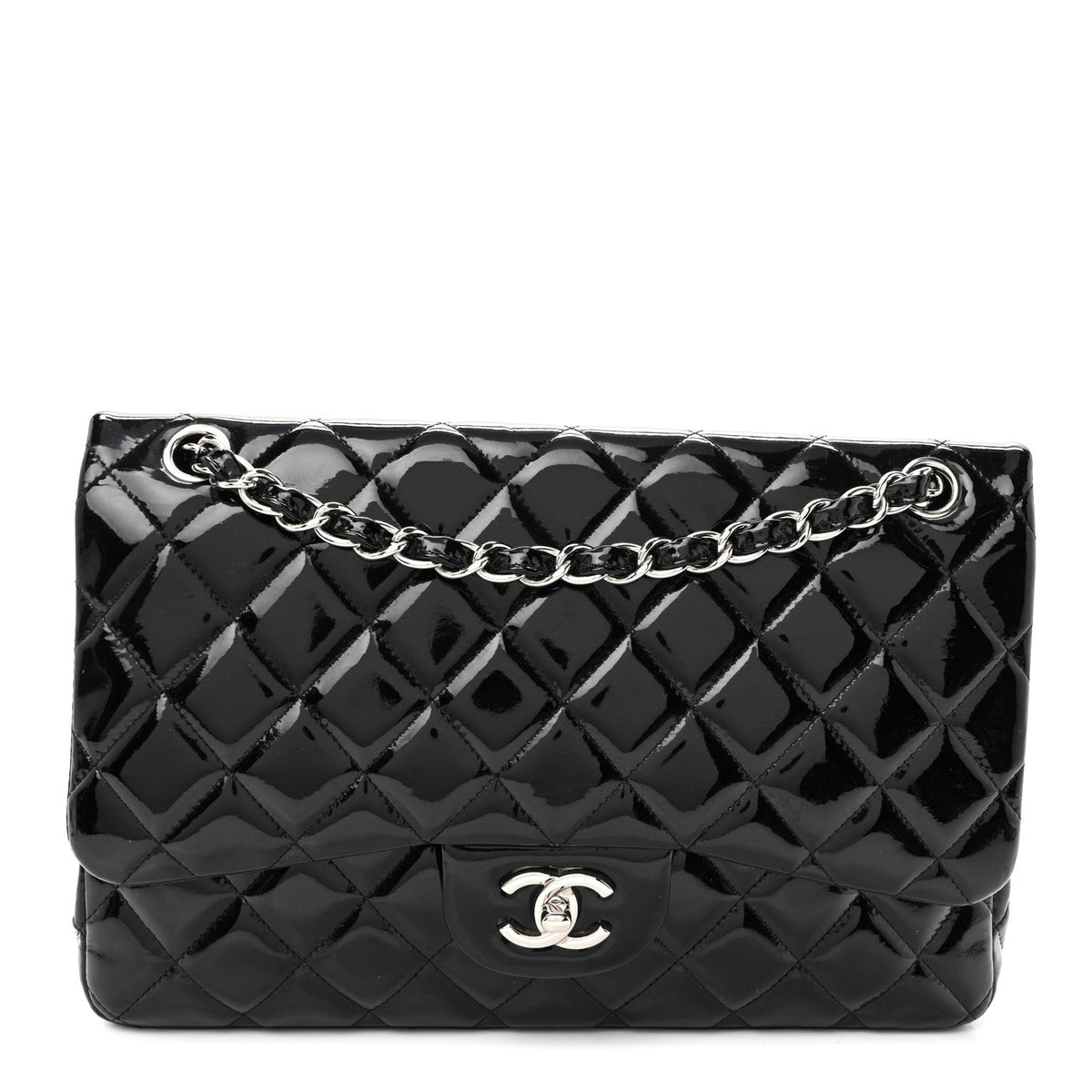 Patent Quilted Jumbo Double Flap Black