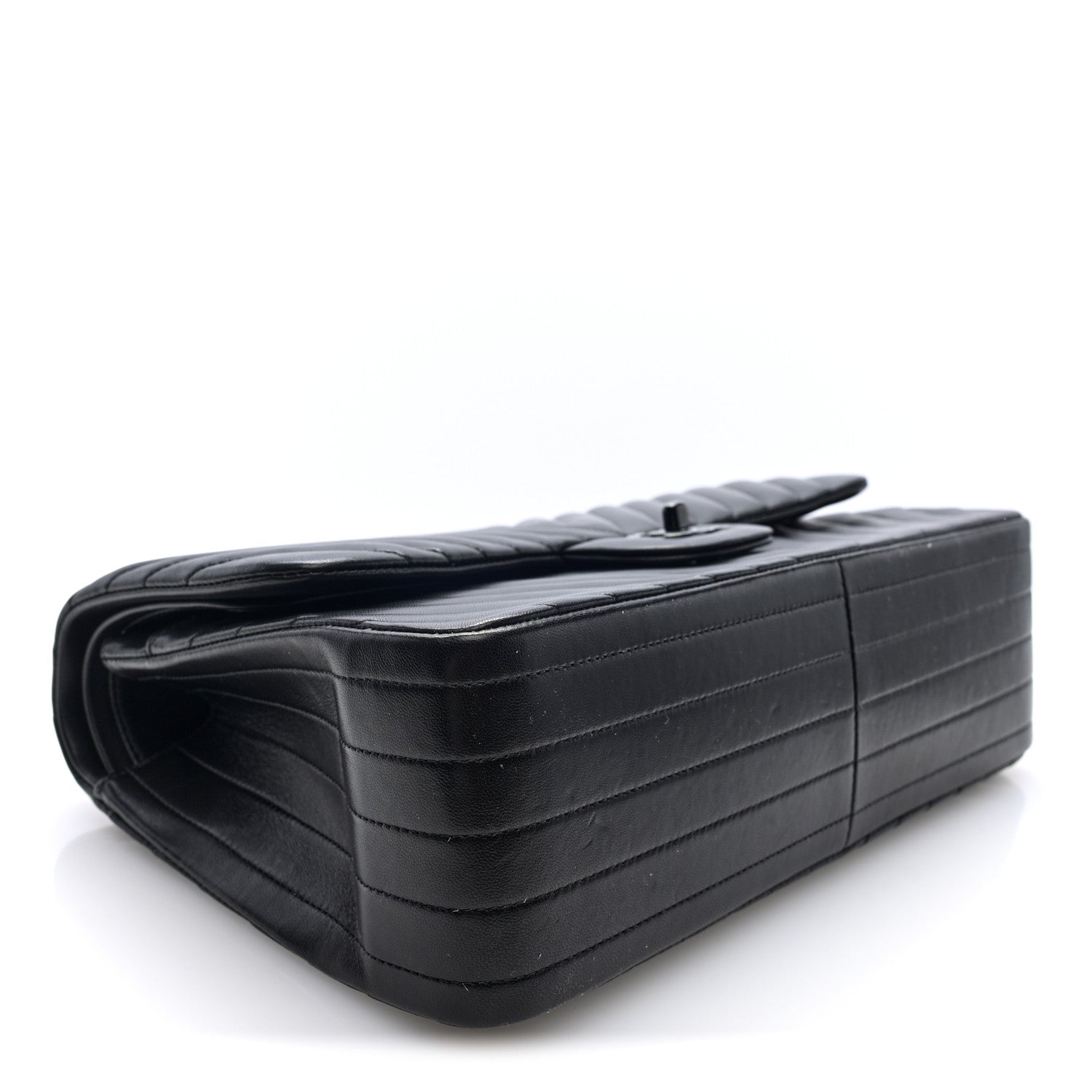Lambskin Chevron Quilted Jumbo Double Flap  So Black