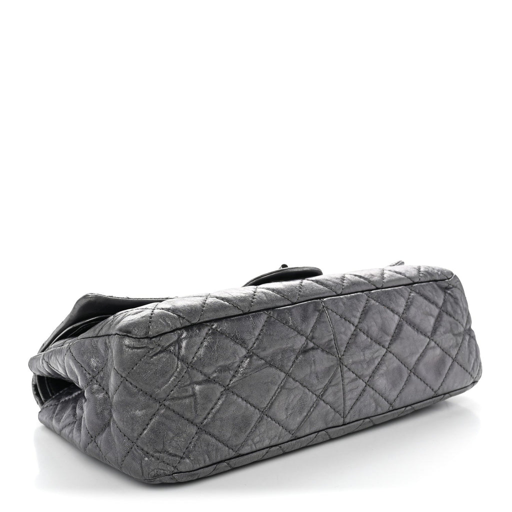 Metallic Aged Calfskin Quilted 2.55 Reissue 227 Flap Dark Silver