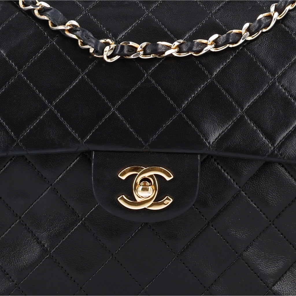 Lambskin Quilted Medium Double Flap Black