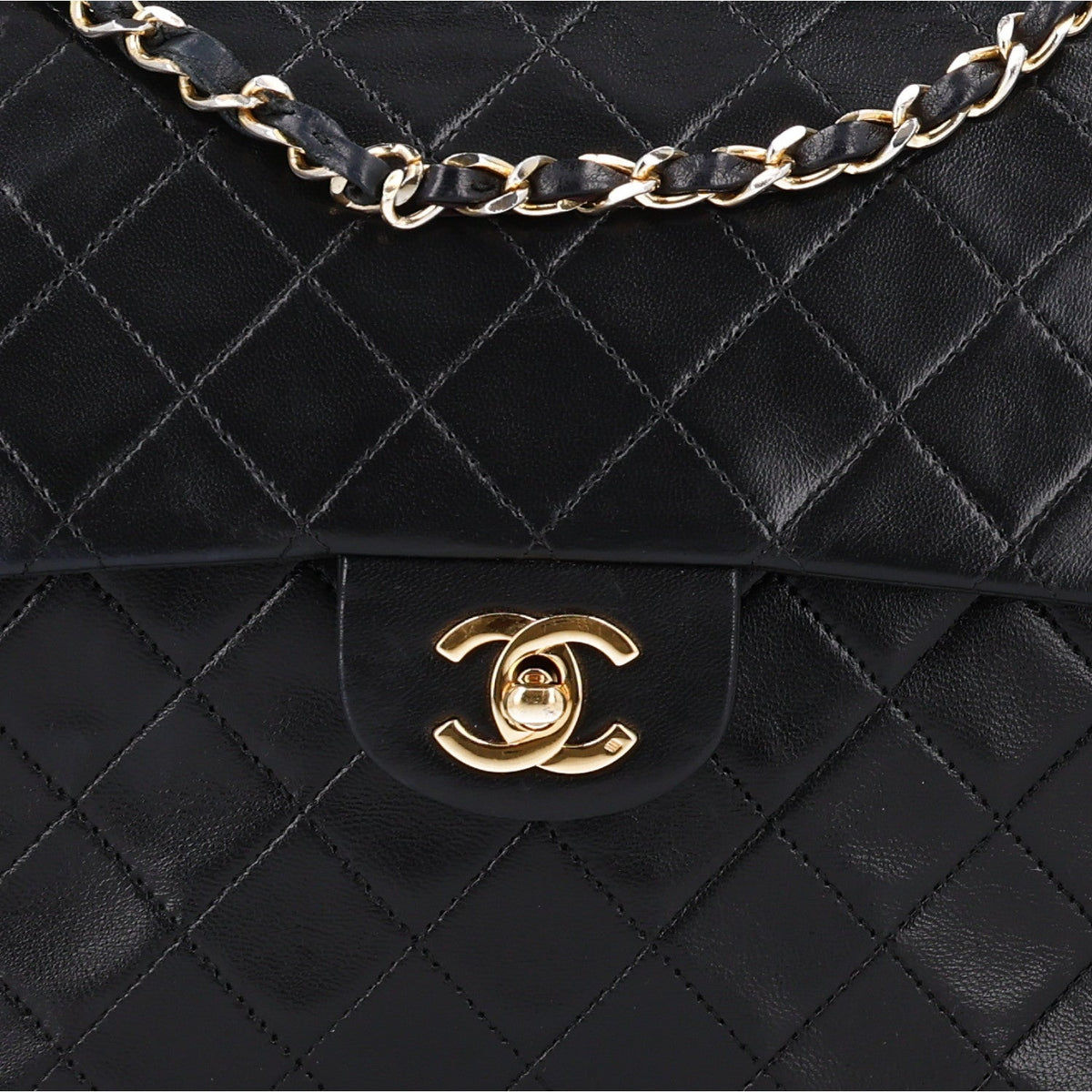 Lambskin Quilted Medium Double Flap Black