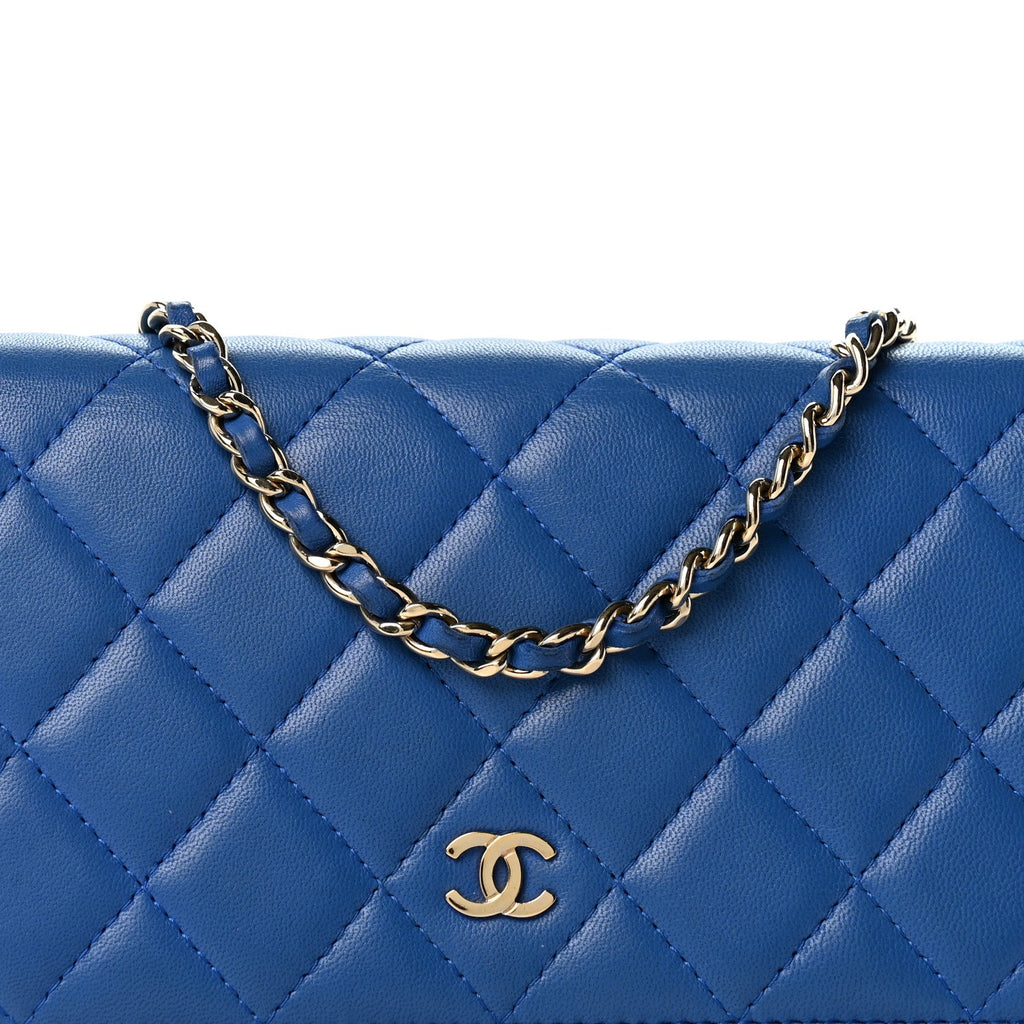 Lambskin Quilted Wallet On Chain WOC Blue