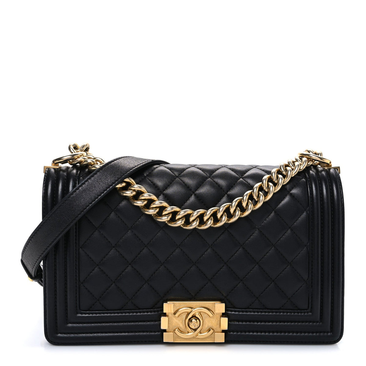 Lambskin Quilted Medium Boy Flap Black