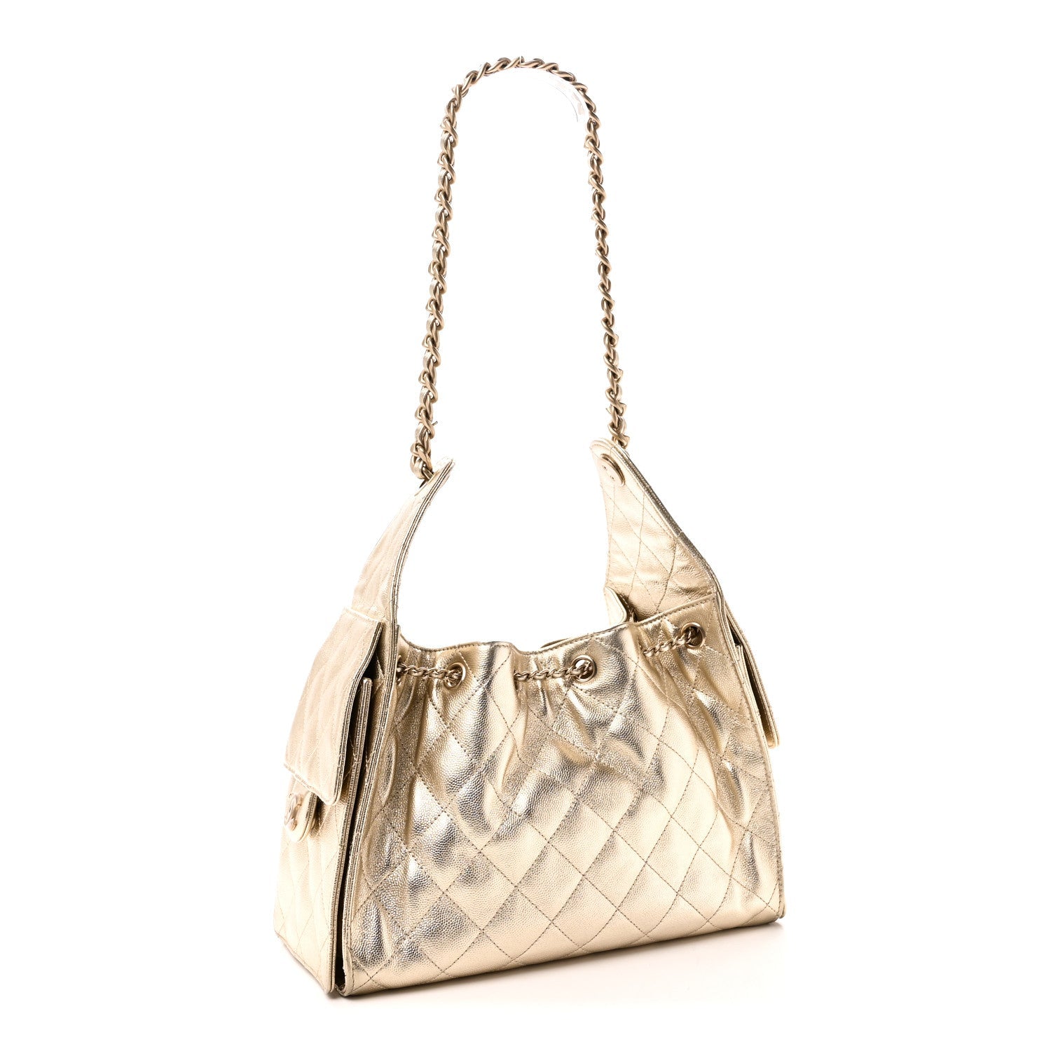 Metallic Caviar Quilted Small Chanel 25 Handbag Gold
