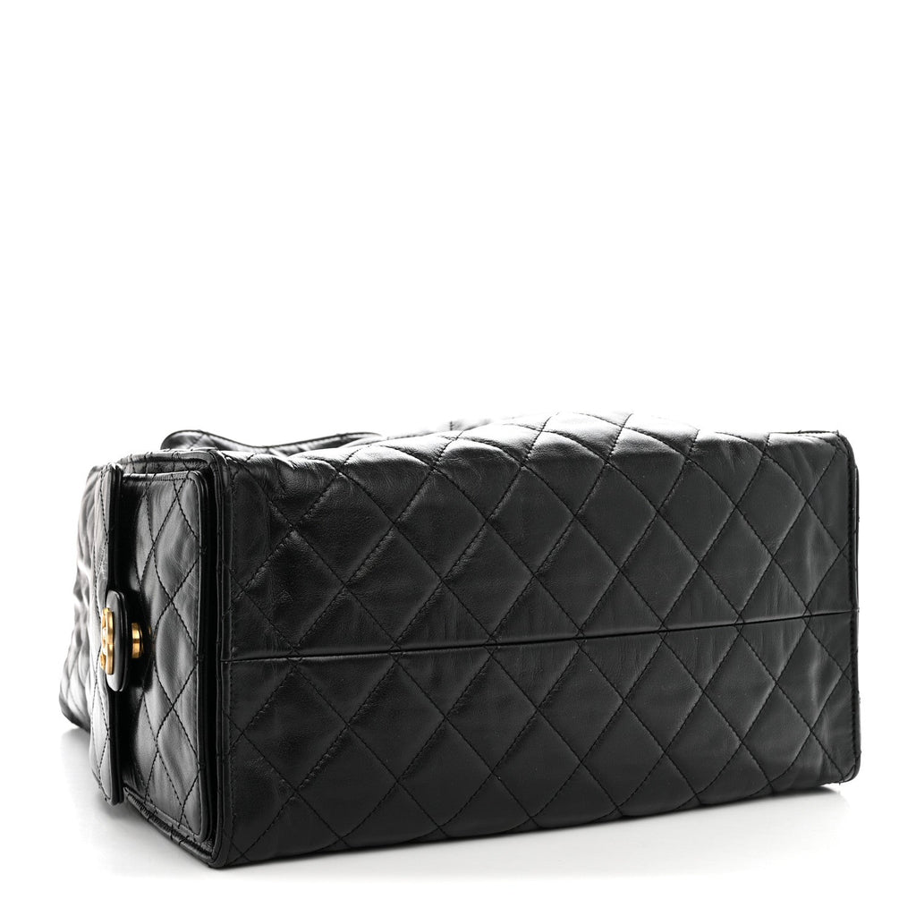Shiny Crumpled Calfskin Quilted Medium Chanel 25 Handbag Black