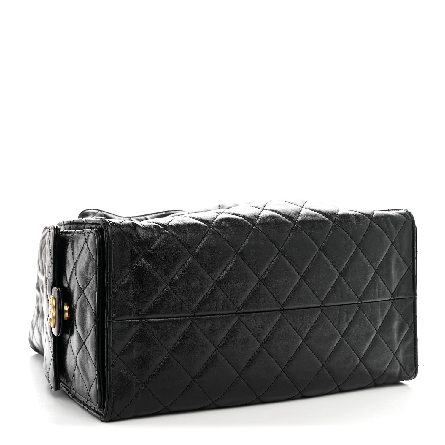 Shiny Crumpled Calfskin Quilted Medium Chanel 25 Handbag Black