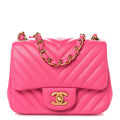 Lambskin Chevron Quilted Mini Square Flap  Pink