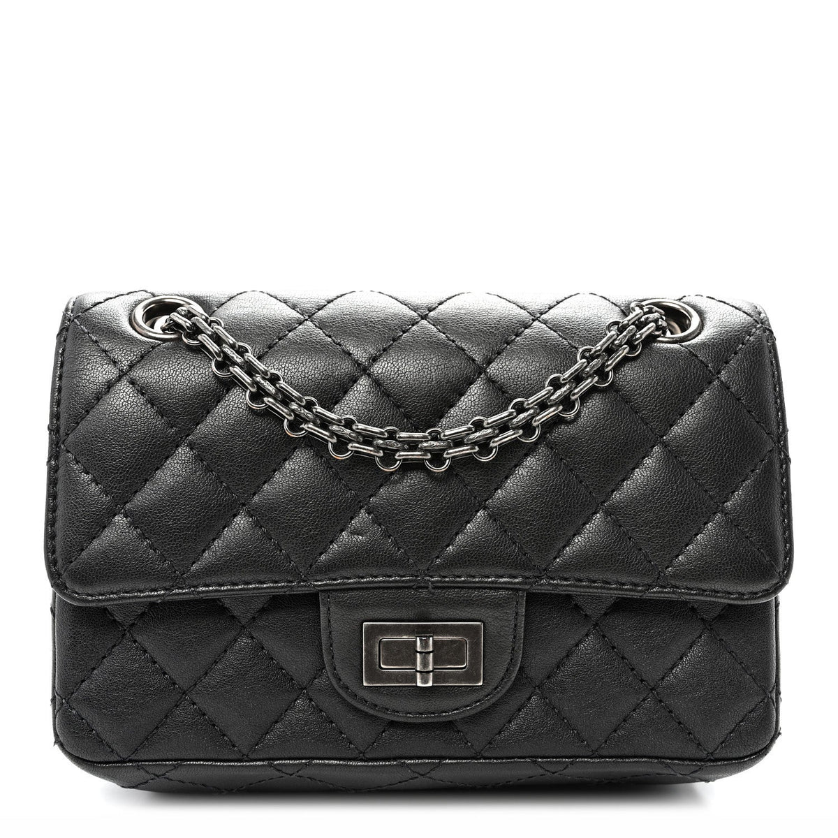 Metallic Sheepskin Quilted 2.55 Reissue Mini Flap Dark Silver